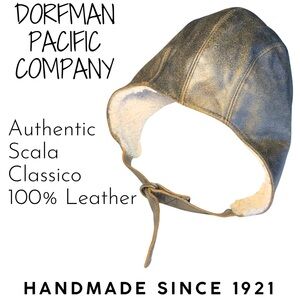 Dorfman Pacific Scala Classico Vintage Leather Aviator Hat Shearling Lined